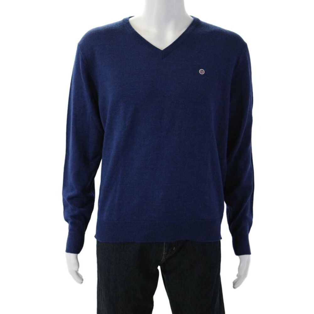 Serge Blanco Men V-Neck Dark Blue Pullover Sweater Size XL